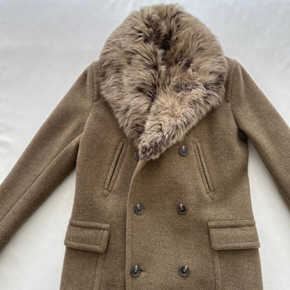 Ralph Lauren Olive Drab Wool Felt Double Breasted Shearling Collar Coat - Picture 3 of 14